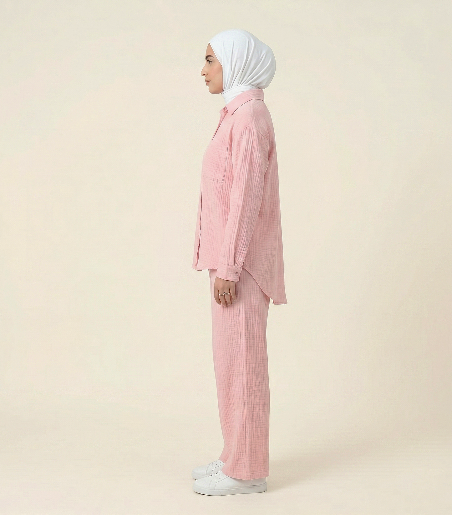 طقم قميص مريح ومنسوج وبنطلون واسع الساقين