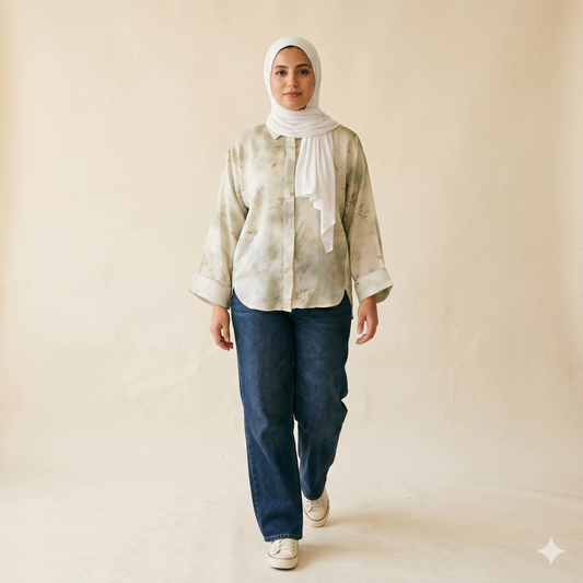 Sage Mist Printed Modest Shirt