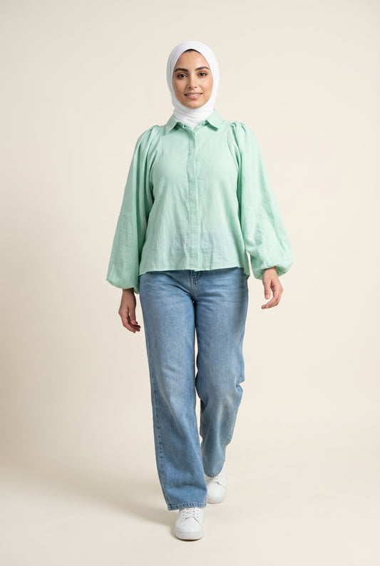 Mint Green Puff Sleeve Blouse