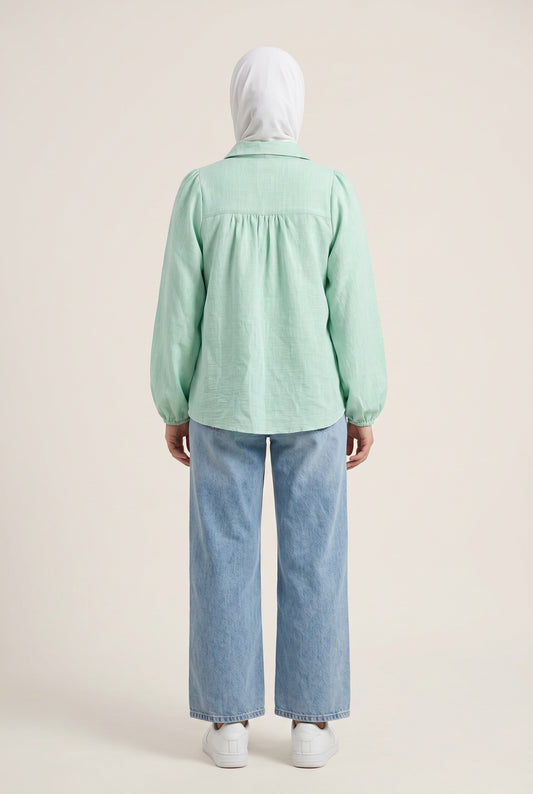 Mint Green Puff Sleeve Blouse